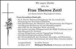 Traueranzeige Therese Zettl
