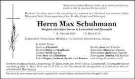 Traueranzeige Max Schuhmann