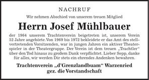 Traueranzeige Josef Mühlbauer