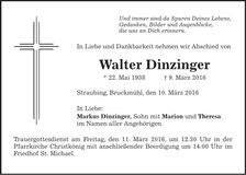 Traueranzeige Walter Dinzinger