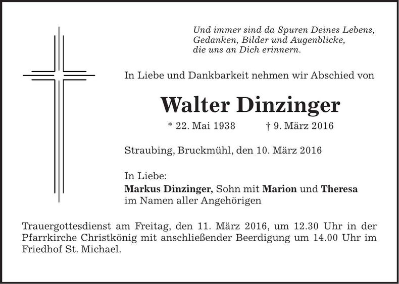 Traueranzeige Walter Dinzinger