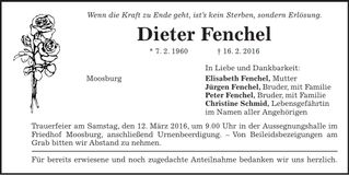 Traueranzeige Dieter Fenchel