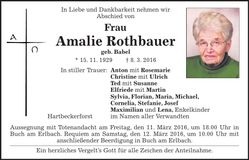 Traueranzeige Amalie Rothbauer