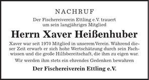 Traueranzeige Xaver Heißenhuber