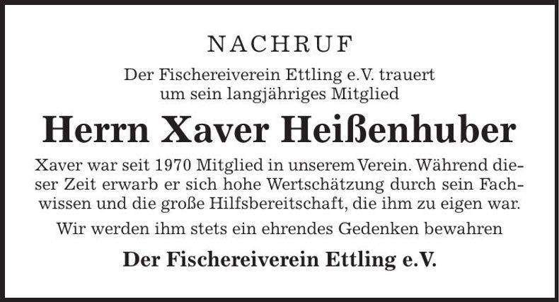 Traueranzeige Xaver Heißenhuber