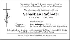 Traueranzeige Sebastian Raßhofer
