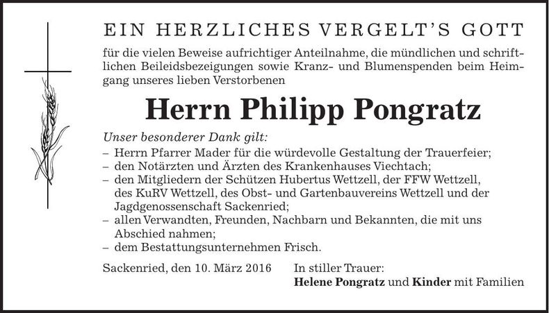 Traueranzeige Philipp Pongratz