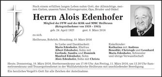 Traueranzeige Alois Edenhofer