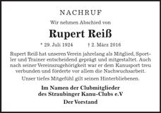 Traueranzeige Rupert Reiß