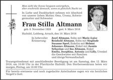 Traueranzeige Stilla Altmann