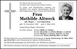 Traueranzeige Mathilde Altweck