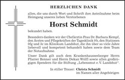 Traueranzeige Horst Schmidt