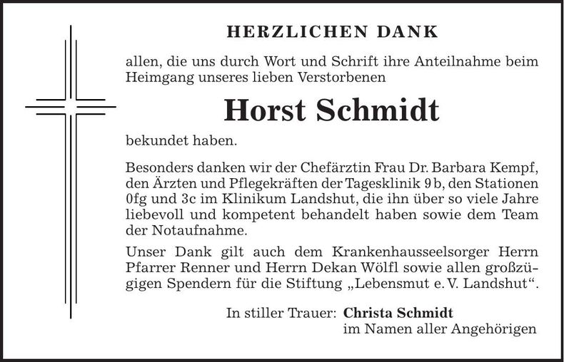 Traueranzeige Horst Schmidt