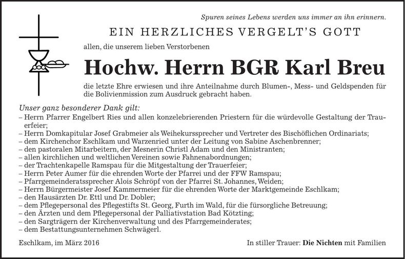 Traueranzeige Karl H. H. BGR Breu