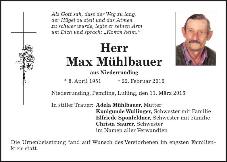 Traueranzeige Max Mühlbauer