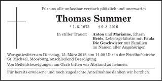 Traueranzeige Thomas Summer