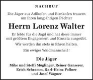 Traueranzeige Lorenz Walter