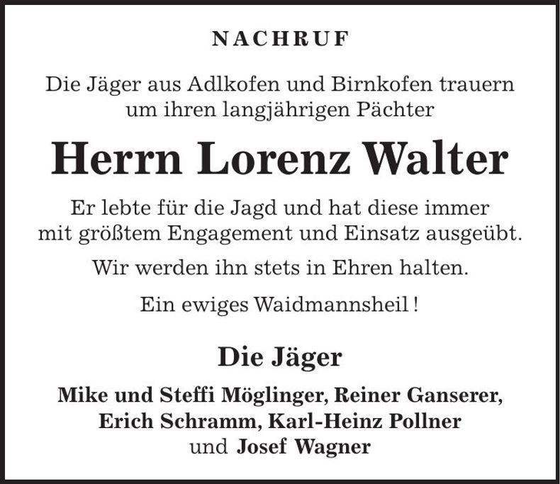 Traueranzeige Lorenz Walter