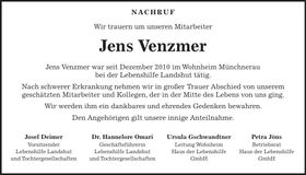 Traueranzeige Jens Venzmer