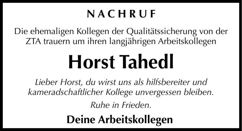Traueranzeige Horst Tahedl