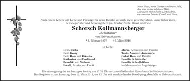 Traueranzeige Schorsch Kollmannsberger