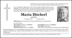 Traueranzeige Maria Höcherl