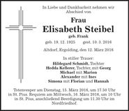 Traueranzeige Elisbeth Steibel