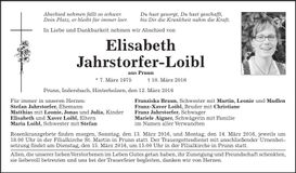 Traueranzeige Elisabeth Jahrstorfer-Loibl
