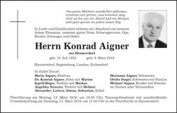 Traueranzeige Konrad Aigner
