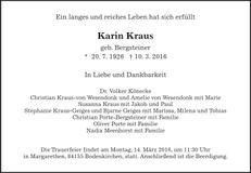 Traueranzeige Karin Kraus
