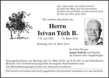 Traueranzeige Istvan Toth B.