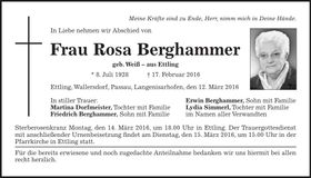 Traueranzeige Rosa Berghammer