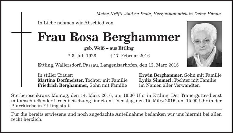 Traueranzeige Rosa Berghammer