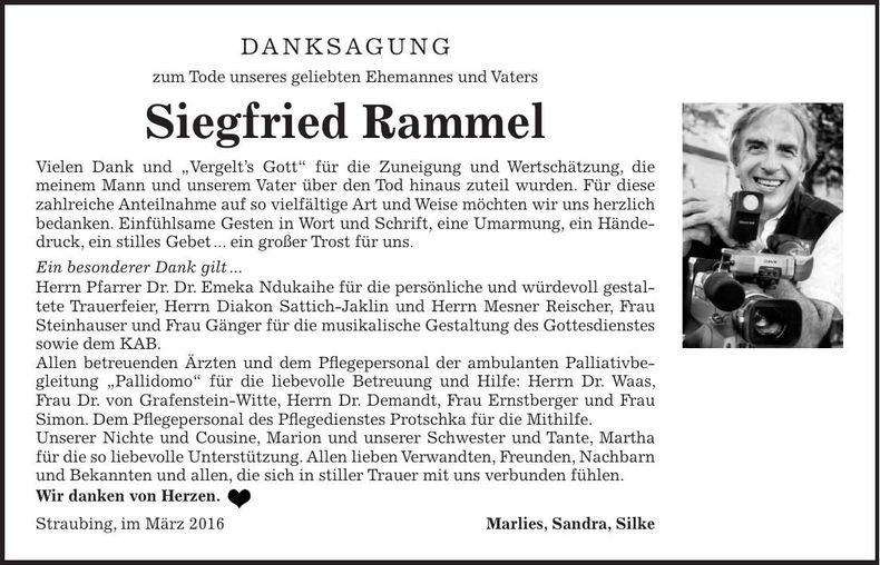 Traueranzeige Siegfried Rammel