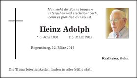 Traueranzeige Heinz Adolph
