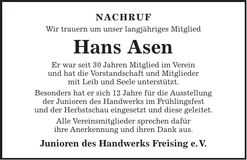 Traueranzeige Hans Asen