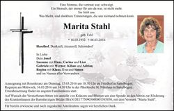 Traueranzeige Marita Stahl