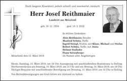 Traueranzeige Josef Reithmaier