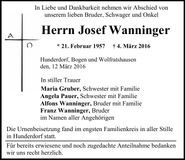 Traueranzeige Josef Wanninger