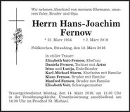 Traueranzeige Hans-Joachim Fernow