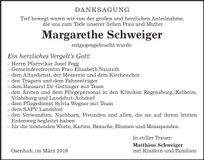 Traueranzeige Margarethe Schweiger