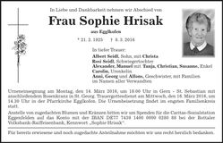 Traueranzeige Sophie Hrisak