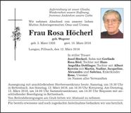 Traueranzeige Rosa Höcherl