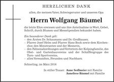 Traueranzeige Wolfgang Bäumel