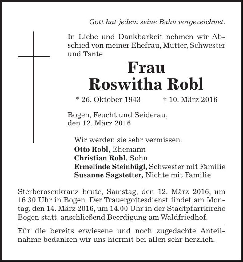 Traueranzeige Roswitha Robl