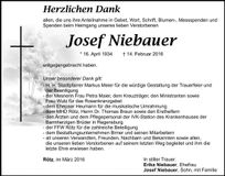 Traueranzeige Josef Niebauer