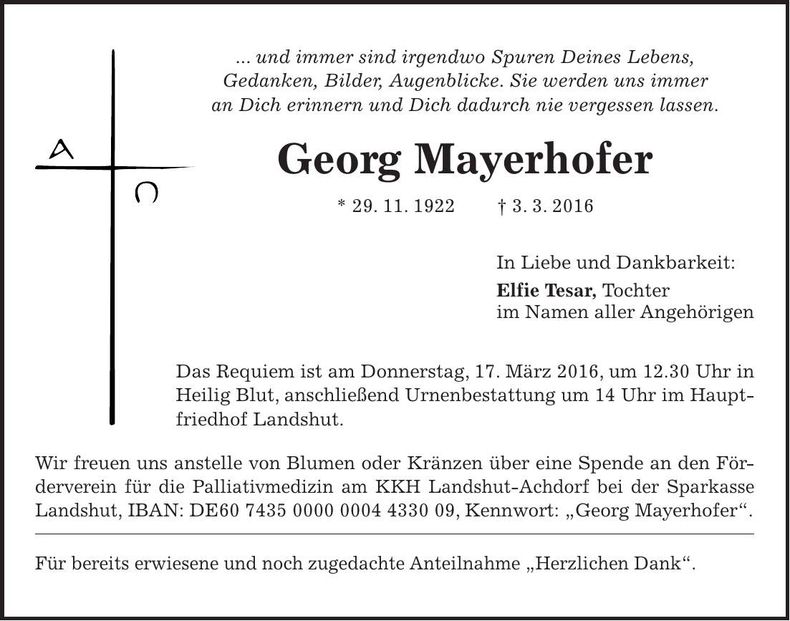 Traueranzeige Georg Mayerhofer
