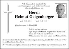 Traueranzeige Helmut Geigenberger