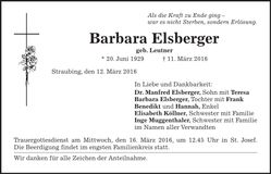 Traueranzeige Barbara Elsberger