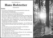 Traueranzeige Hans Hofstetter
